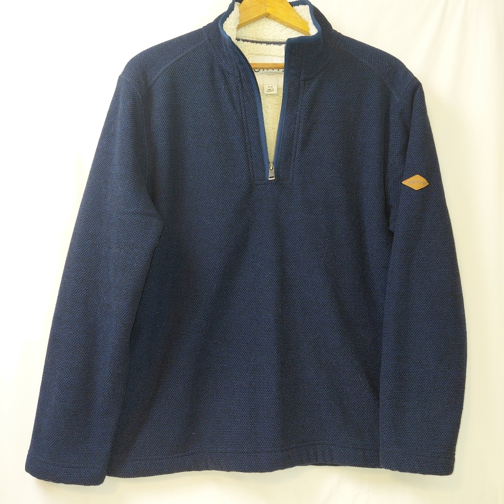 Orvis Sherpa Lined Quarter Zip Pullover Sweater‎ Men's Size Medium Navy Blue